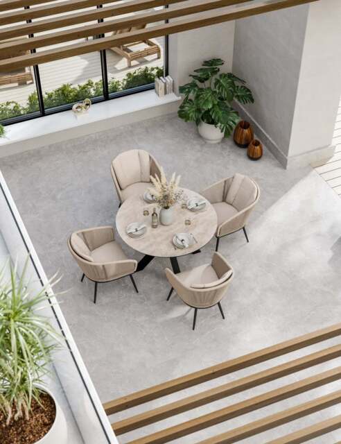 Bali 4 Seater Round Ceramic Glass Dining Set with Bali Rope Chairs - image 1
