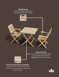 London 2 Seater Square Folding Bistro Set with London Folding Armchairs - thumbnail 3