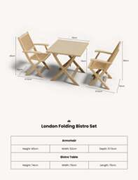 London 2 Seater Square Folding Bistro Set with London Folding Armchairs - thumbnail 4