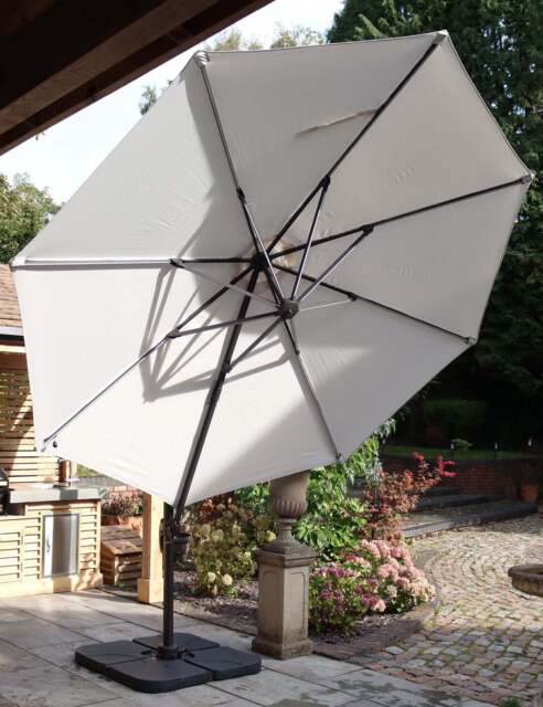 Deluxe Round Solar LED Cantilever Parasol - Ivory - image 1