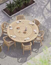 MARIS 6-Seater Round Dining Set with Wooden Lazy Susan - thumbnail 2