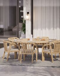 MARIS 6-Seater Round Dining Set with Wooden Lazy Susan - thumbnail 1
