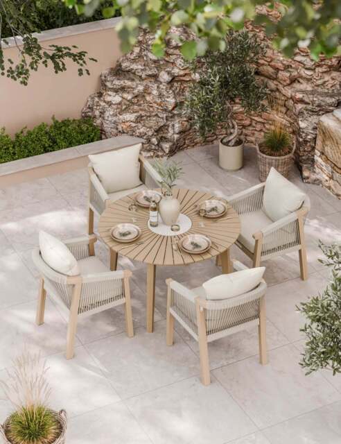Roma 4 Seater Round Sunray with Terrazzo Insert Dining Set with Roma Dining Chairs - image 1