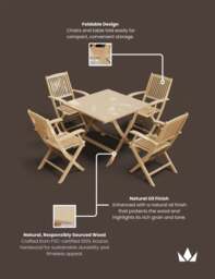 London 4 Seater Square Folding Set with London Folding Armchairs - thumbnail 4