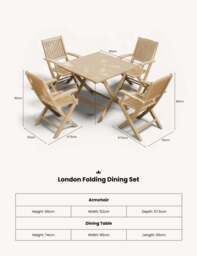 London 4 Seater Square Folding Set with London Folding Armchairs - thumbnail 3