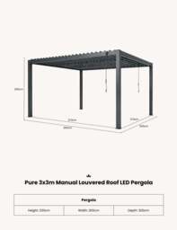PURE 3x3m Pergola with Manual Louvered Roof and solar powered lighting - 3 Screens (3x 3m Screens) - thumbnail 6