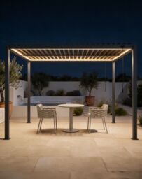 PURE 3x3m Pergola with Manual Louvered Roof and solar powered lighting - 3 Screens (3x 3m Screens) - thumbnail 2