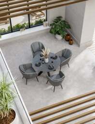 Aspen 4 Seater Round Ceramic Glass Dining Set with Aspen Rope Chairs - thumbnail 1