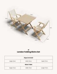 London 2 Seater Square Folding Bistro Set with London Rope Folding Armchairs - thumbnail 3