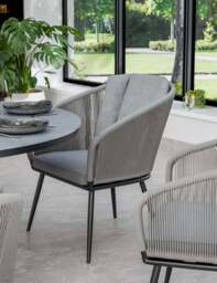 Aspen 6 Seater Round Ceramic Glass Dining Set with Aspen Rope Chairs - thumbnail 2