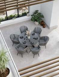 Aspen 6 Seater Round Ceramic Glass Dining Set with Aspen Rope Chairs - thumbnail 1