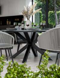 Aspen 6 Seater Round Ceramic Glass Dining Set with Aspen Rope Chairs - thumbnail 3