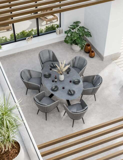 Aspen 6 Seater Ellipse Ceramic Glass Dining Set with Aspen Rope Chairs - image 1