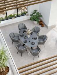 Aspen 6 Seater Ellipse Ceramic Glass Dining Set with Aspen Rope Chairs - thumbnail 1