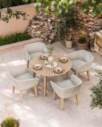 Roma 4 Seater Round Sunray with Terrazzo Insert Dining Set with Eden Dusk Chairs - thumbnail 1