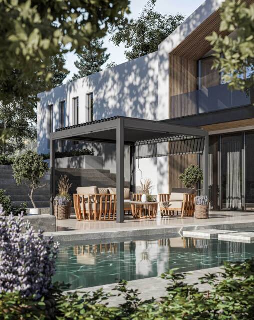 Luxe 3x3m Pergola with Solar Lighting System and Voice Control - 4 screens - image 1