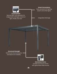 PURE 4x3m Pergola with Manual Louvered Roof and solar powered lighting - No Screen - thumbnail 4
