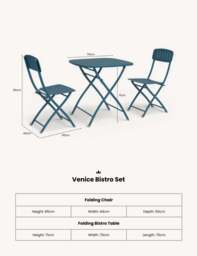 Venice 2 Seater Folding Bistro Set in Caribbean Blue - thumbnail 4
