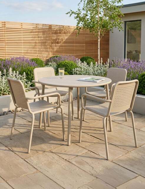 Porto 4 Seater Round Dining Set in Cashmere - image 1