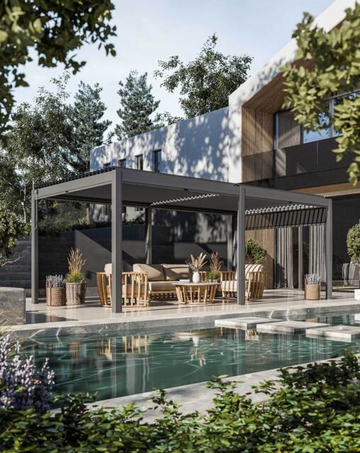 Luxe 6x3m Pergola with Solar Lighting System and Voice Control - 3 screens - image 1