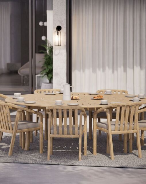 MARIS 8-Seater Round Dining Set with Wooden Lazy Susan - image 1