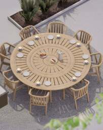 MARIS 8-Seater Round Dining Set with Wooden Lazy Susan - thumbnail 2