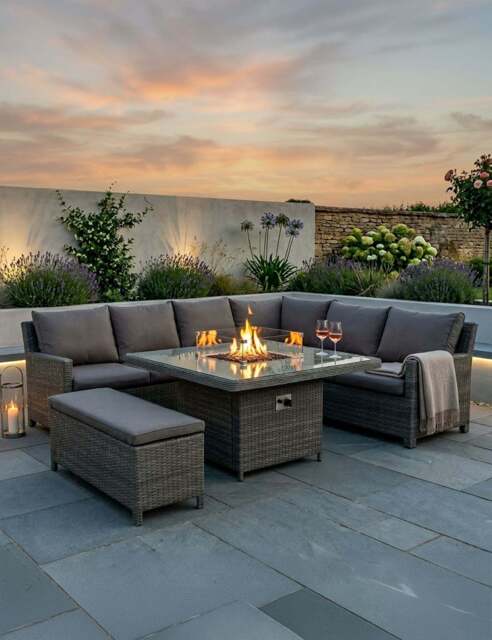 Paris 8 Seater Deluxe Modular Corner Dining & Lounging Set -with Square Fire Pit Table - image 1