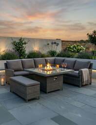 Paris 8 Seater Deluxe Modular Corner Dining & Lounging Set -with Square Fire Pit Table