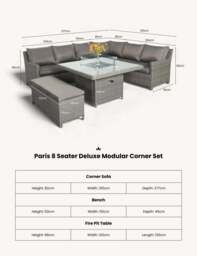 Paris 8 Seater Deluxe Modular Corner Dining & Lounging Set -with Square Fire Pit Table - thumbnail 4