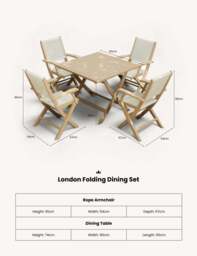 London 4 Seater Square Folding Set with London Rope Folding Armchairs - thumbnail 3
