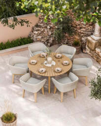Roma 6 Seater Round Sunray with Terrazzo Insert Dining Set with Eden Dusk Chairs - thumbnail 1