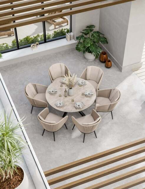 Bali 6 Seater Round Ceramic Glass Dining Set with Bali Rope Chairs - image 1
