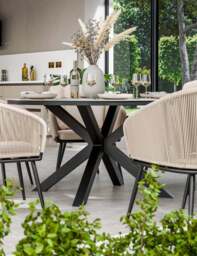 Bali 6 Seater Round Ceramic Glass Dining Set with Bali Rope Chairs - thumbnail 3