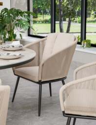 Bali 6 Seater Round Ceramic Glass Dining Set with Bali Rope Chairs - thumbnail 2