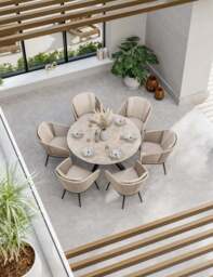Bali 6 Seater Round Ceramic Glass Dining Set with Bali Rope Chairs - thumbnail 1