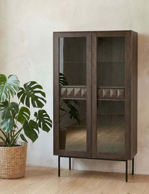 ROKA Dark Wood Geometric 2-Door Glass Cabinet - image 1