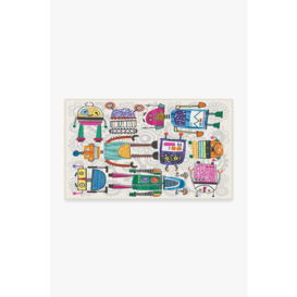 Robot Party Multicolour Rug - 90x150 - Machine Washable Area Rug - Kid & Pet Friendly - Indoor Rugs - Ruggable