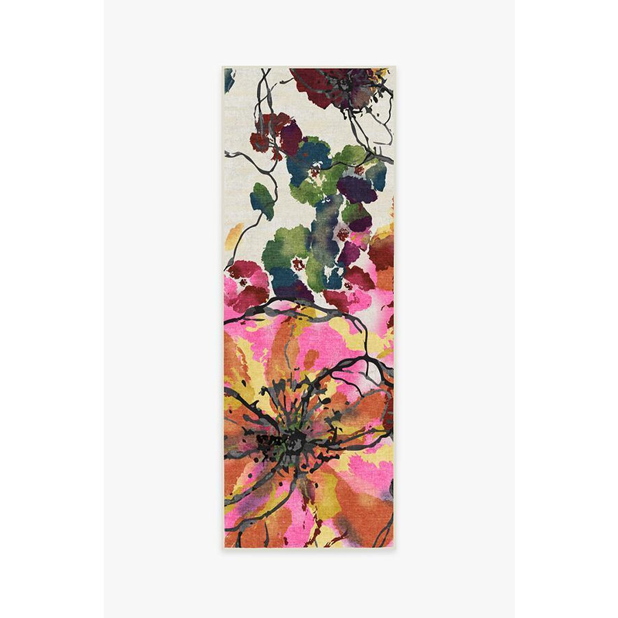 Watercolour Floral Multicolour Rug - 75x215 - Machine Washable Area Rug - Kid & Pet Friendly - Indoor Rugs - Ruggable - image 1