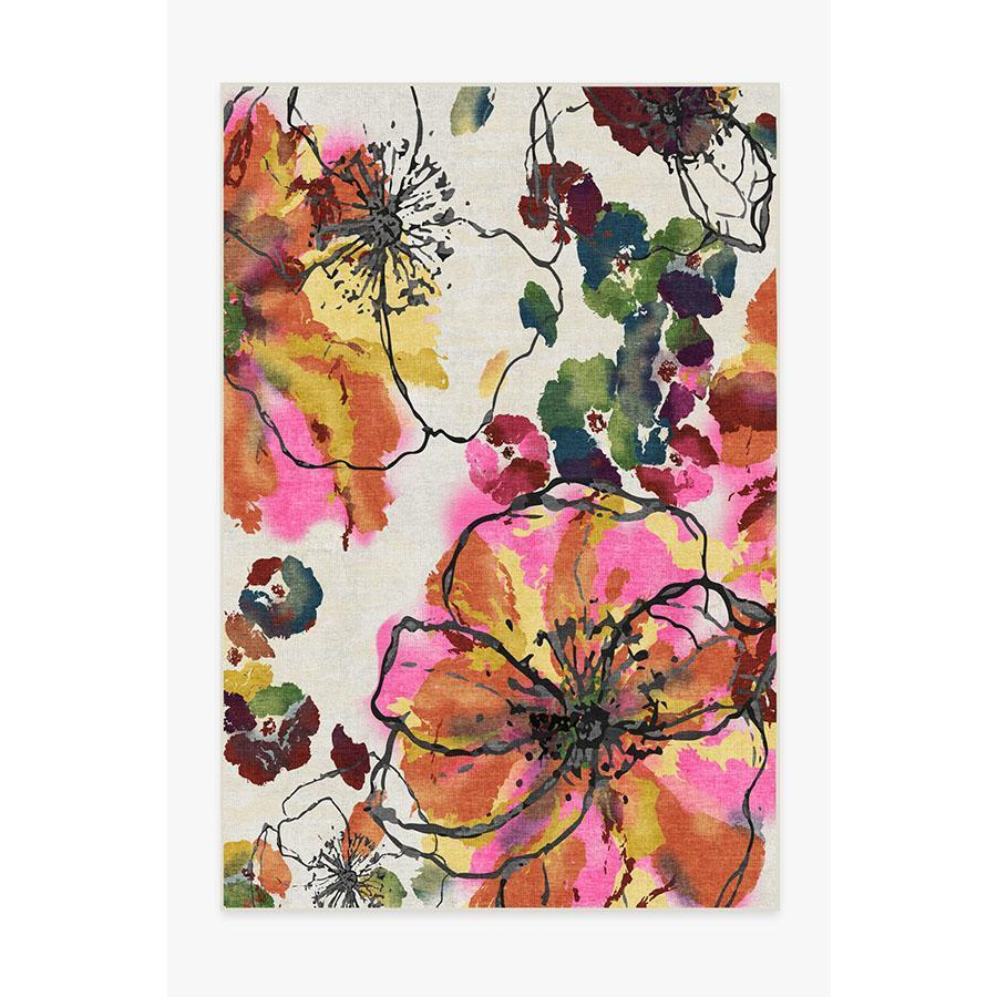 Watercolour Floral Multicolour Rug - 185x275 - Machine Washable Area Rug - Kid & Pet Friendly - Indoor Rugs - Ruggable - image 1