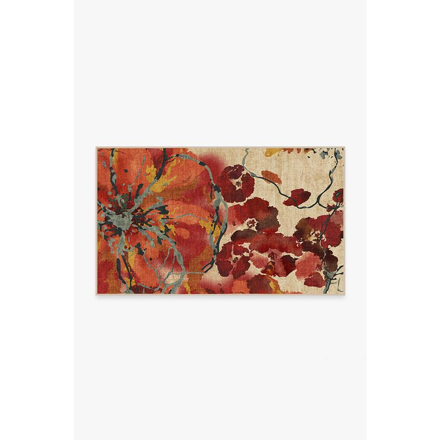 Watercolour Floral Coral Rug - 90x150 - Machine Washable Area Rug - Kid & Pet Friendly - Indoor Rugs - Ruggable - image 1