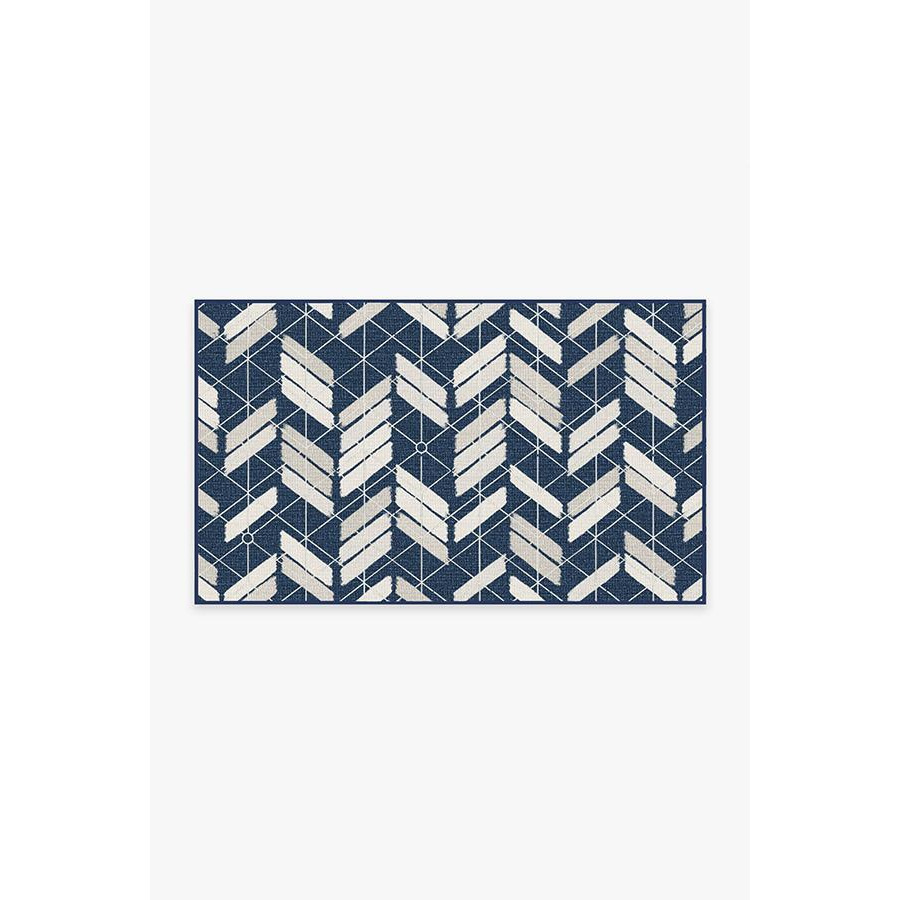 Outdoor Painted Chevron Navy Rug - 90x150 - Machine Washable Area Rug - Kid & Pet Friendly - Outdoor Rugs - Ruggable - image 1