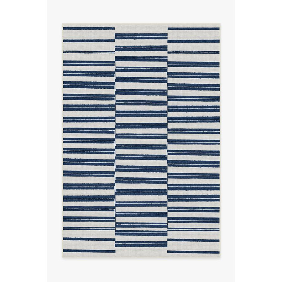 Outdoor Offset Stripe Navy Rug - 185x275 - Machine Washable Area Rug - Kid & Pet Friendly - Outdoor Rugs - Ruggable - image 1