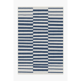 Outdoor Offset Stripe Navy Rug - 185x275 - Machine Washable Area Rug - Kid & Pet Friendly - Outdoor Rugs - Ruggable - thumbnail 1
