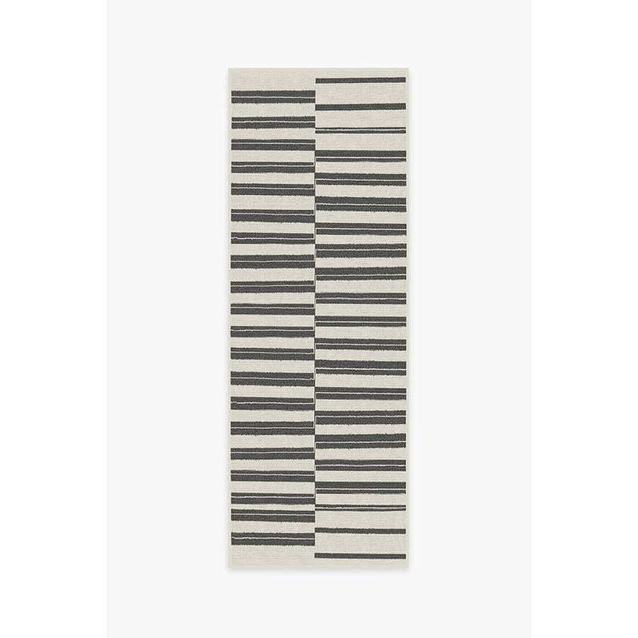 Outdoor Offset Stripe Black Rug - 75x215 - Machine Washable Area Rug - Kid & Pet Friendly - Outdoor Rugs - Ruggable - image 1