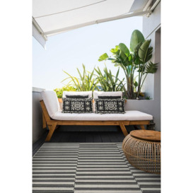 Outdoor Offset Stripe Black Rug - 75x215 - Machine Washable Area Rug - Kid & Pet Friendly - Outdoor Rugs - Ruggable - thumbnail 2