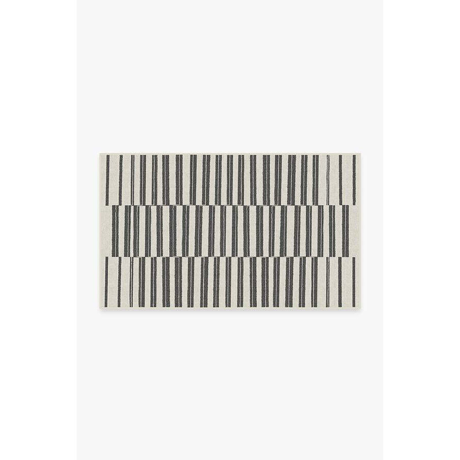 Outdoor Offset Stripe Black Rug - 90x150 - Machine Washable Area Rug - Kid & Pet Friendly - Outdoor Rugs - Ruggable - image 1
