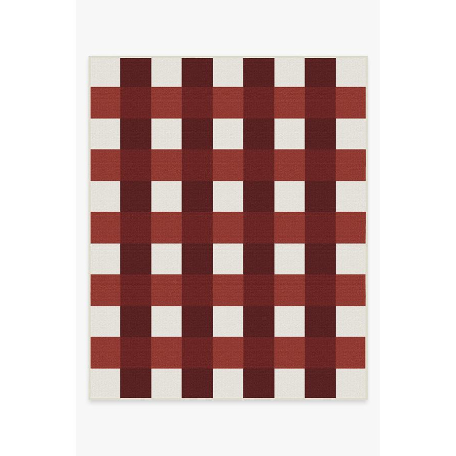 Outdoor Gingham Plaid Red & White Rug - 245x305 - Machine Washable Area Rug - Kid & Pet Friendly - Outdoor Rugs - Ruggable - image 1