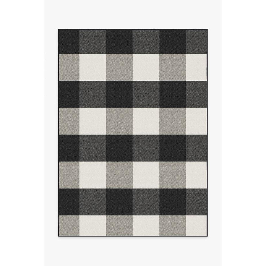 Outdoor Gingham Plaid Black & White Rug - 150x215 - Machine Washable Area Rug - Kid & Pet Friendly - Outdoor Rugs - Ruggable - image 1