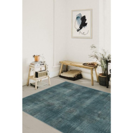 Sudaria Solid Teal Blue Rug - 245 Round - Machine Washable Area Rug - Kid & Pet Friendly - Indoor Rugs - Ruggable - thumbnail 2