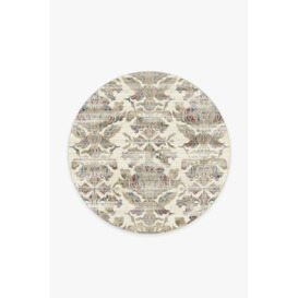Transitional Damask Natural Rug - 185 Round - Machine Washable Area Rug - Kid & Pet Friendly - Indoor Rugs - Ruggable - thumbnail 1